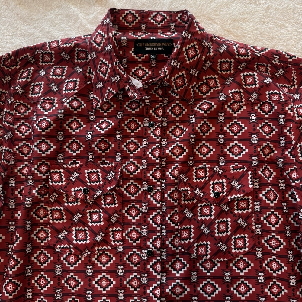 Western Pearl Snap Shirt Aztec Southwestern Long Sleeve Men's XL American West